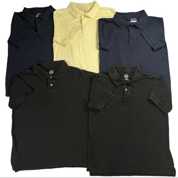Uniform shirts Boys large (10/12) bundle of 5 polo short sleeve shirts, 3 colors - Picture 1 of 5
